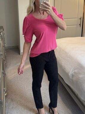 Joseph Ribkoff Bright Pink Puff-Sleeve Top Size 10